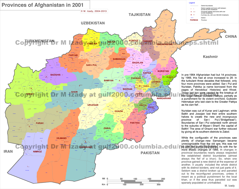 Provinces of Afghanistan, 2001