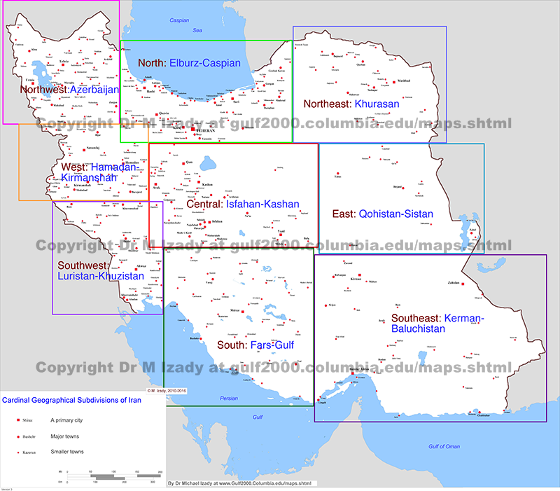 Iran, Cardinal Geographical Subdivisions