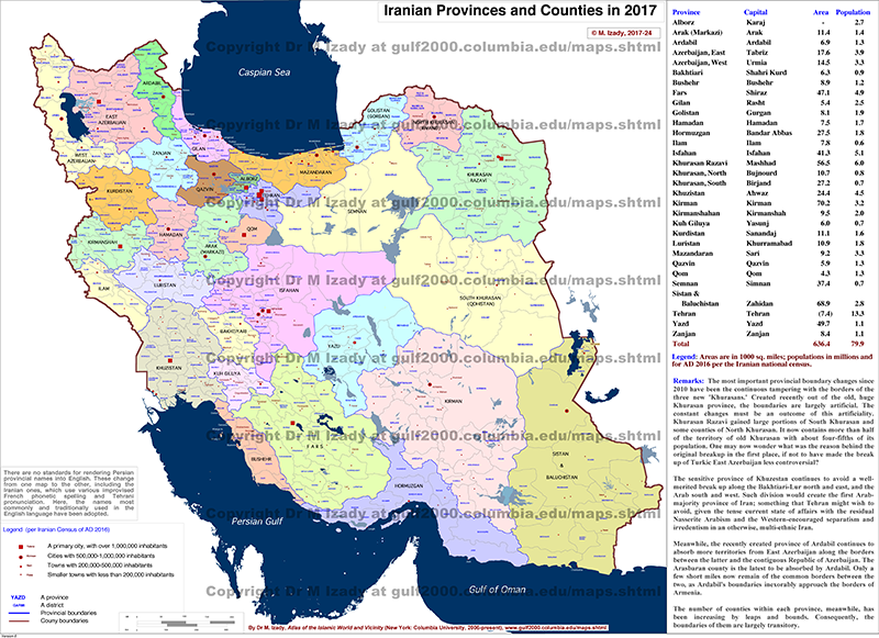 Provinces of Iran, 2017
