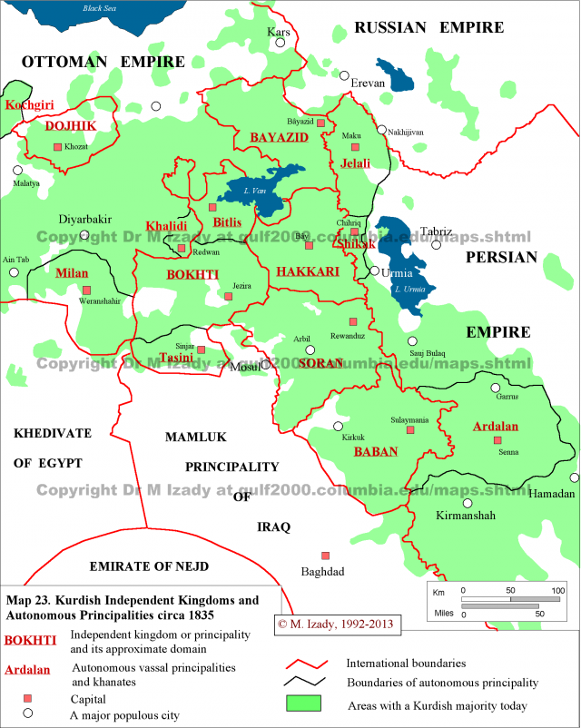 Kurdish kingdoms and principalities in 1835