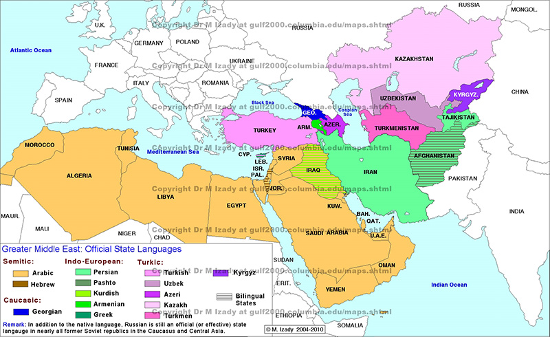 Greater Middle East, Official State Languages