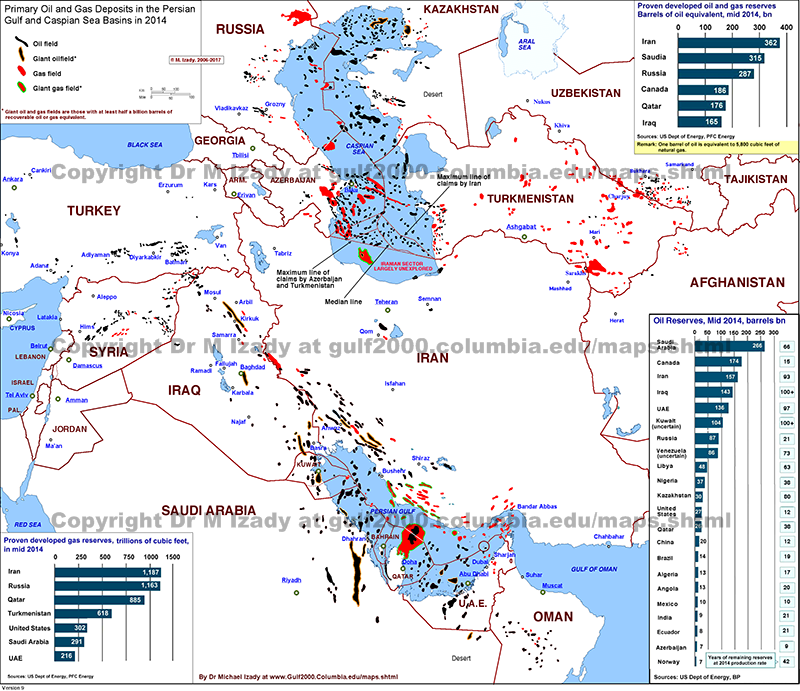 Oil and Gas Deposits in the Persian Gulf and the Caspian Sea Basins in 2014