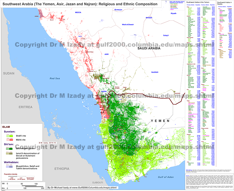 Southwest Arabia, The Yemen, Najran, Asir and Jazan: Ethno-Religious Makeup (detailed)